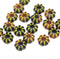 9mm Black brown Czech glass daisy flower beads yellow inlays 20pc