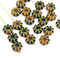 9mm Black brown Czech glass daisy flower beads yellow inlays 20pc