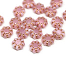 9mm Pink Czech glass daisy flower beads copper inlays 20pc