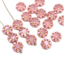 9mm Pink Czech glass daisy flower beads copper inlays 20pc