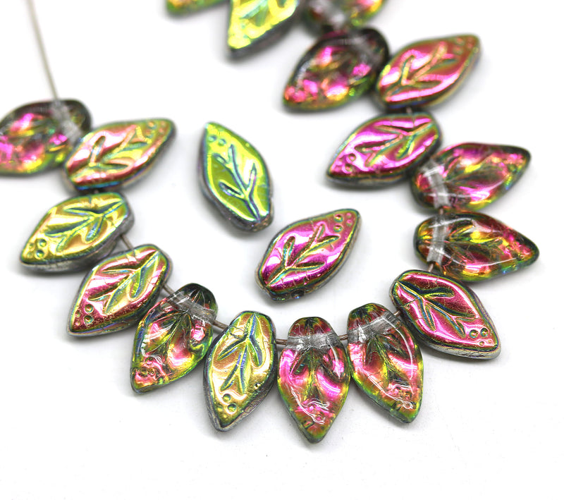 10x6mm AB metallic finish leaf Czech glass beads, 40Pc