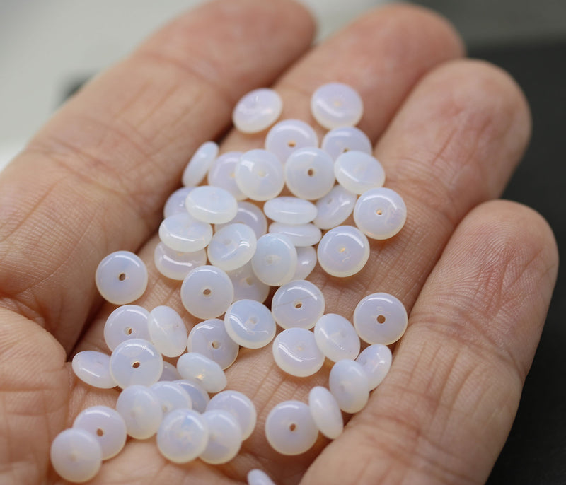 6mm Opal white czech glass rondelle spacer beads, 50pc