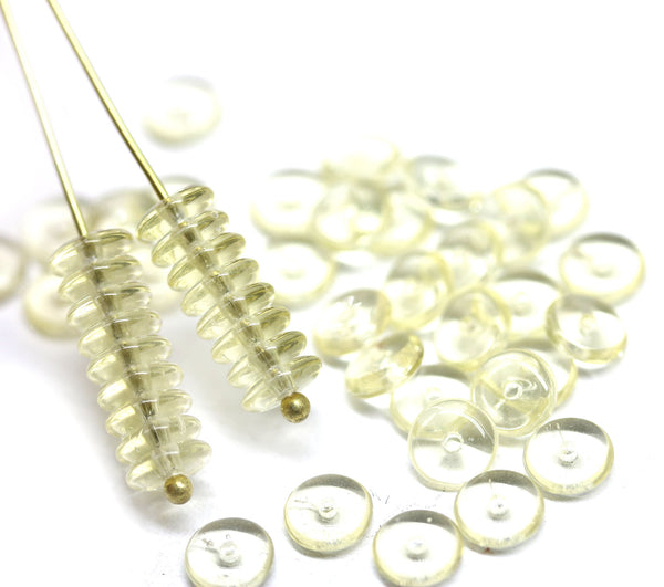 6mm Light yellow czech glass rondelle spacer beads, 50pc