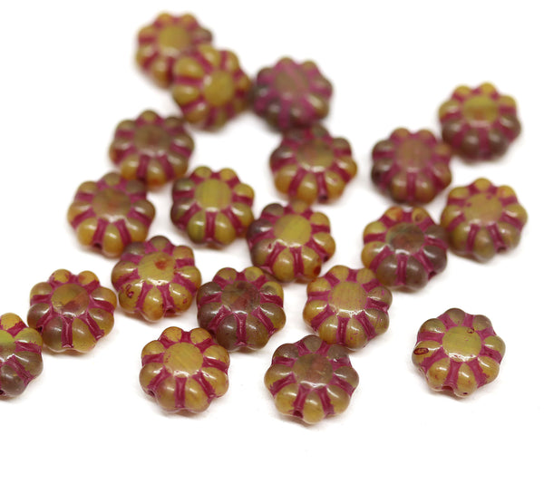 9mm Dark yellow Czech glass daisy flower beads 20pc