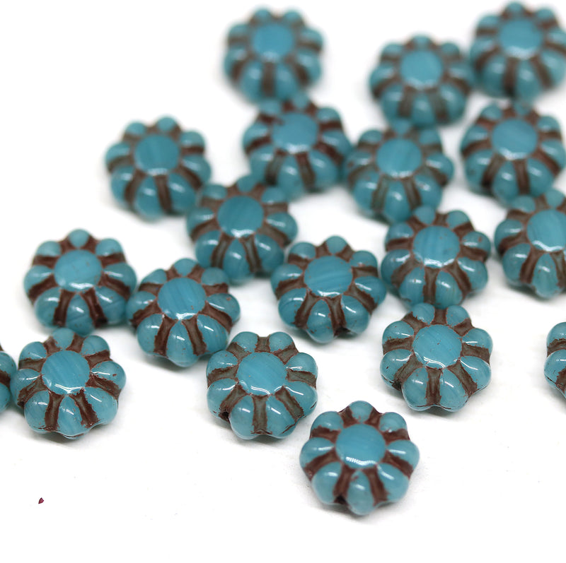 9mm Dark blue Czech glass daisy flower beads 20pc