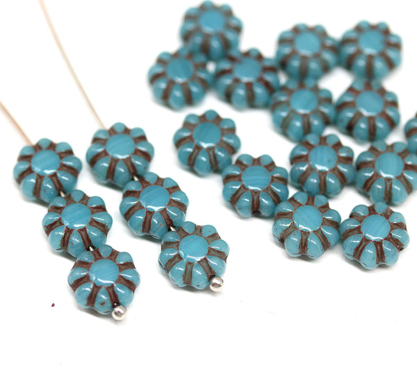 9mm Dark blue Czech glass daisy flower beads 20pc