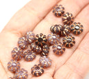 9mm Purple pink Czech glass daisy flower beads golden inlays 20pc