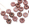 9mm Purple pink Czech glass daisy flower beads golden inlays 20pc