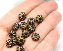 9mm Dark brown red Czech glass daisy flower beads golden inlays 20pc
