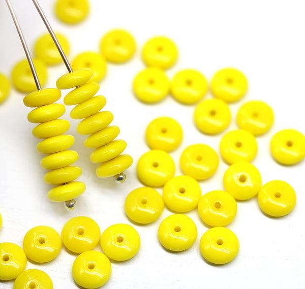 6mm Opaque bright yellow czech glass rondelle spacer beads, 50pc