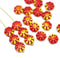 9mm Red yellow Czech glass daisy flower beads 20pc