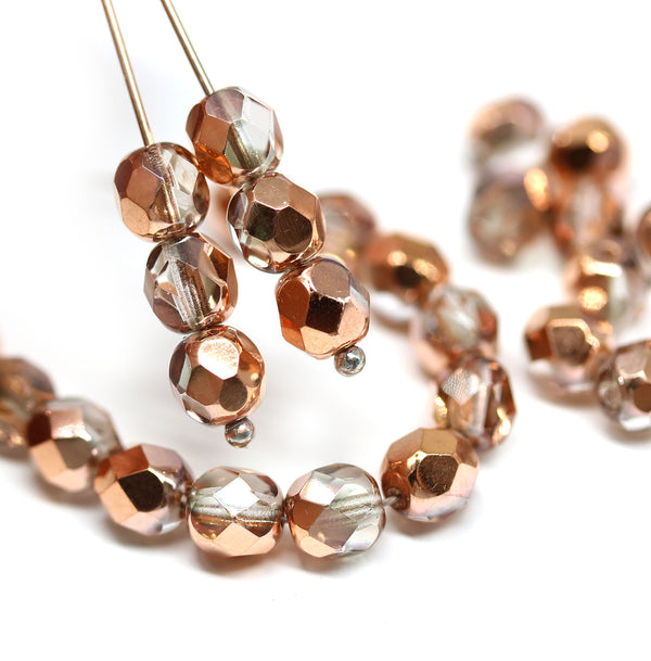 6mm Copper coating fire polished round czech glass beads, 30Pc