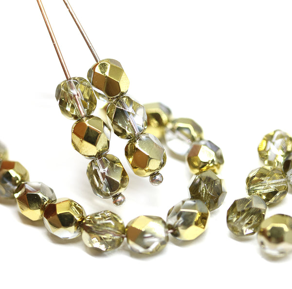 6mm Golden coating fire polished round czech glass beads, 30Pc