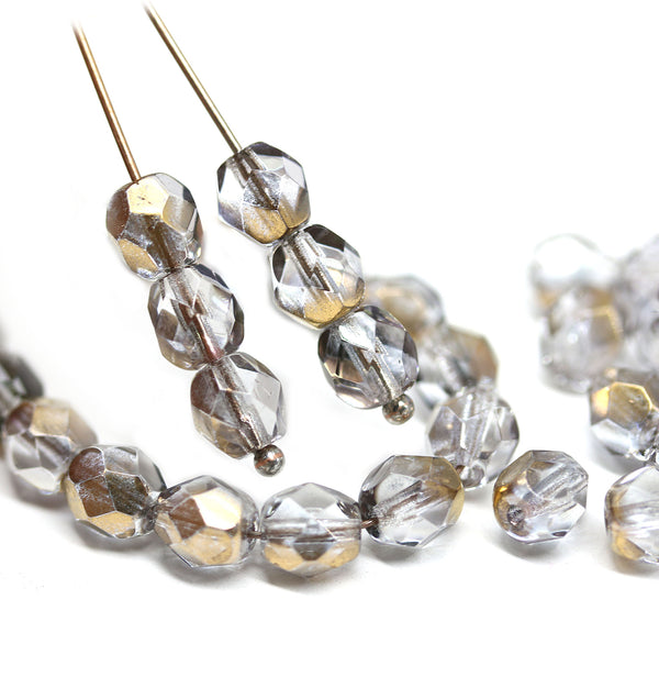 6mm Black diamond bronze coating fire polished round czech glass beads, 30Pc