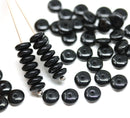 6mm Jet black czech glass rondelle spacer beads, 50pc