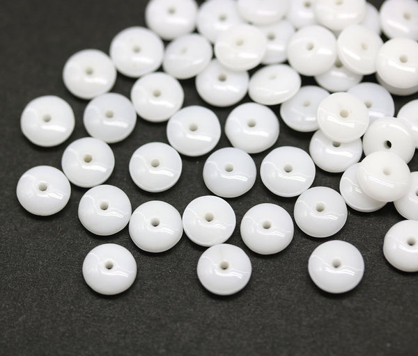6mm White czech glass rondelle spacer beads, 50pc