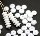6mm White czech glass rondelle spacer beads, 50pc