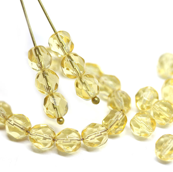 6mm Light topaz fire polished round czech glass beads, 30Pc