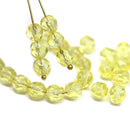 6mm Light yellow fire polished round czech glass beads, 30Pc