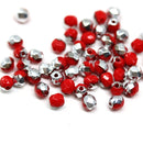 4mm Red Czech glass beads fire polished silver luster, 50Pc
