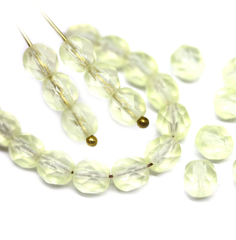 6mm Frosted light yellow fire polished round czech glass beads, 30Pc