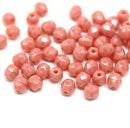 4mm Coral pink czech glass fire polished beads, 50Pc