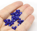 4mm Frosted cobalt blue czech glass fire polished beads, 50Pc