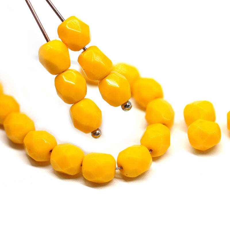 6mm Sunflower yellow fire polished round czech glass beads, 20Pc