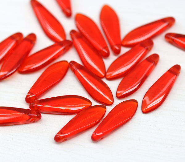 5x16mm Transparent red dagger dagger czech glass beads - 20pc