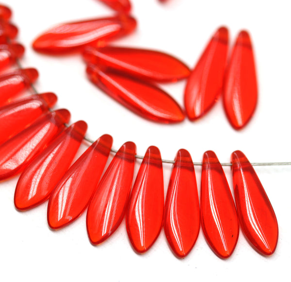 5x16mm Transparent red dagger dagger czech glass beads - 20pc