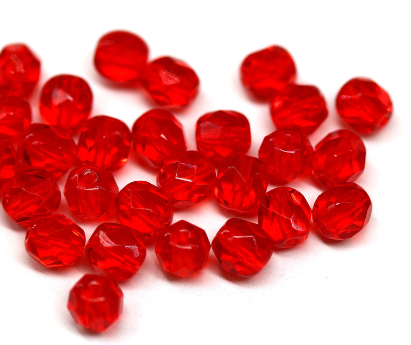6mm Transparent red fire polished round czech glass beads, 30Pc