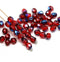 4mm Red Czech glass beads fire polished metallic blue luster, 50Pc