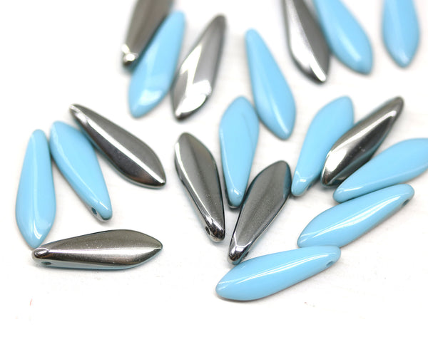 5x16mm Gunmetal blue dagger dagger czech glass beads - 20pc