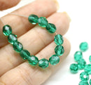 6mm Teal green fire polished round czech glass beads, 30Pc