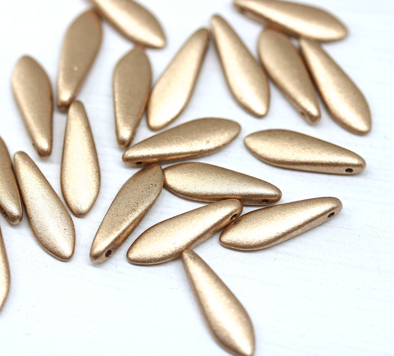 5x16mm Matte gold dagger dagger czech glass beads - 20pc