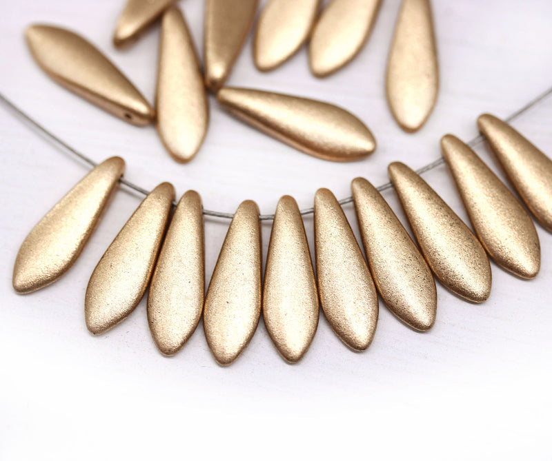 5x16mm Matte gold dagger dagger czech glass beads - 20pc