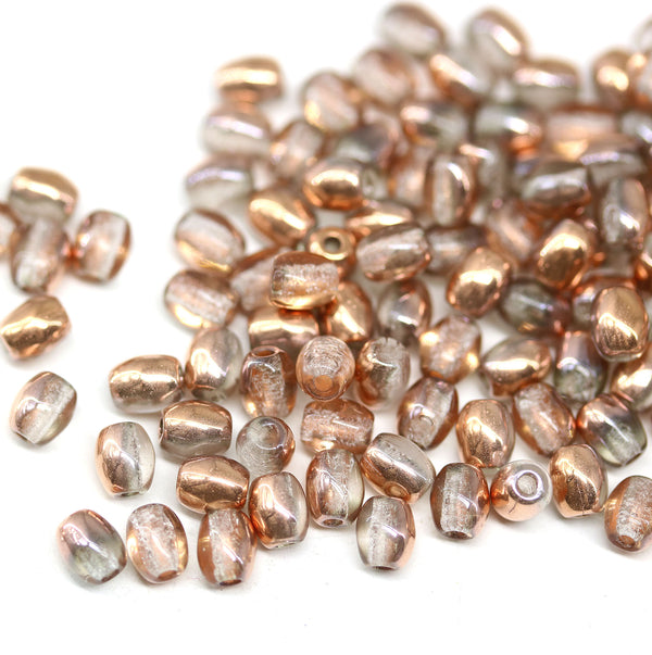 4x3mm Clear czech glass rice oval beads, copper coating - about 150pc