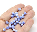 6mm Blue with luster bicone Czech glass beads, 30Pc