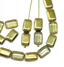 12x8mm Rectangle czech glass beads in gold and clear, 20pc