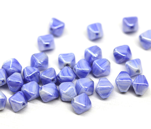 6mm Blue with luster bicone Czech glass beads, 30Pc