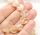 11x13mm Pale yellow maple czech glass leaf beads - 15pc