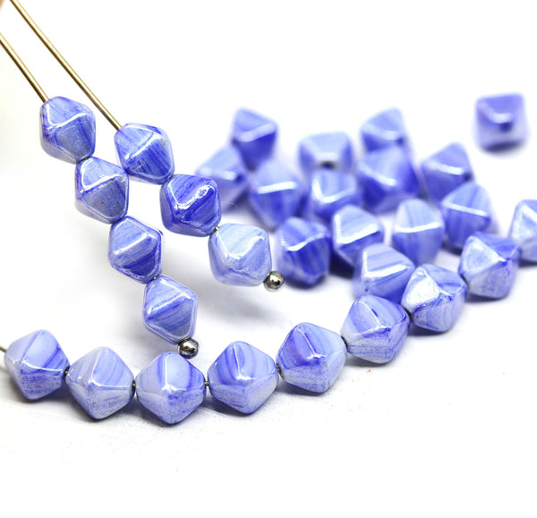 6mm Blue with luster bicone Czech glass beads, 30Pc