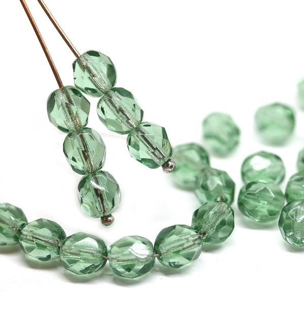 6mm Antique green fire polished round czech glass beads, 30Pc