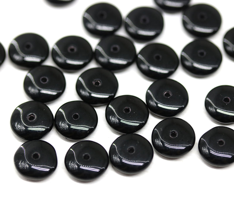 9mm Black czech glass rondelle beads - 30pc