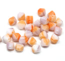 6mm Orange white bicone Czech glass beads, 30Pc