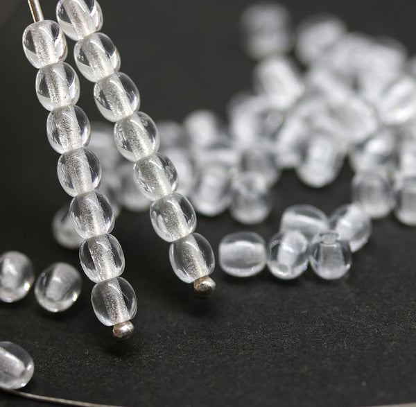 4mm Crystal clear Czech glass beads round spacers - approx.90pc