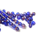 4mm Blue purple czech glass beads Fire polished spacers - 50Pc