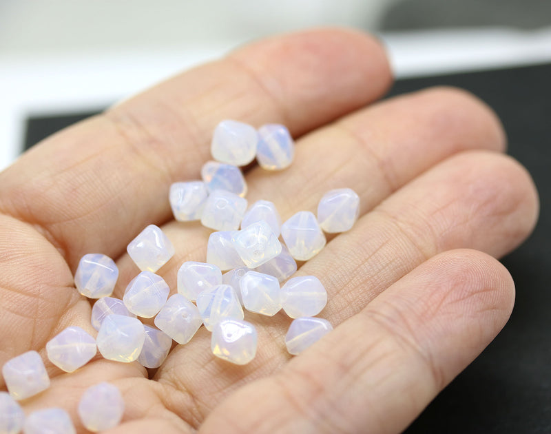 6mm Opal white bicone Czech glass beads, 30Pc
