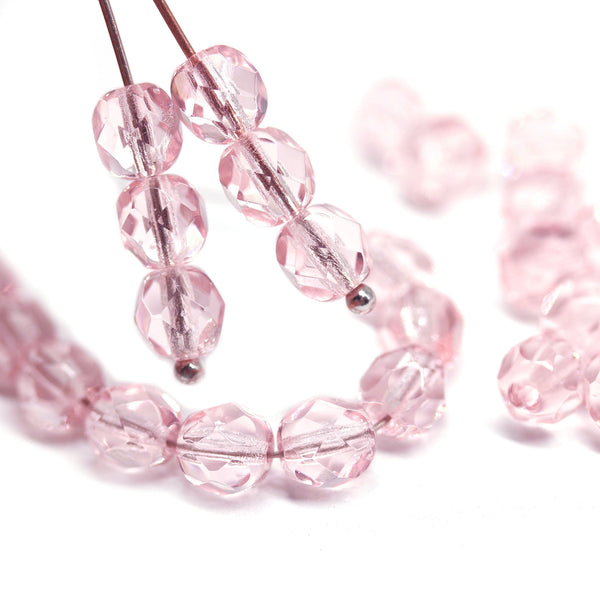 6mm Pale purple fire polished round czech glass beads, 30Pc