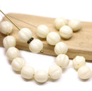 8mm Ivory beige czech glass round beads, Melon shape, 20pc